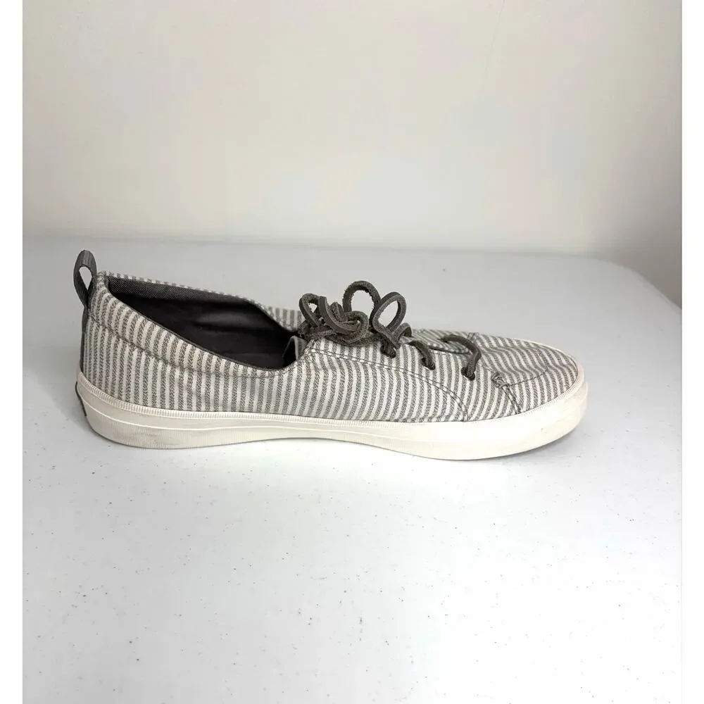 Sperry Crest Vibe Sneakers Women Sz 11 Gray White Stripe Coastal Preppy Neutral